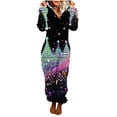 thumbnail image 1 of One Piece Pajamas Women Fuzzy Warm Sherpa Hooded Jumpsuit Printed Fleece Christmas Pjs Onesies Winter Playsuits (M, Black|Tree), 1 of 6