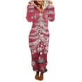 thumbnail image 1 of One Piece Pajamas Women Fuzzy Warm Sherpa Hooded Jumpsuit Printed Fleece Christmas Pjs Onesies Winter Playsuits (XL, Red|Xmas-Tree), 1 of 6