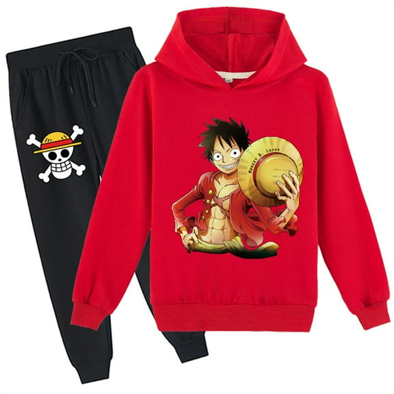 One Piece Pullover Hooded Sweatshirt and Sweatpants Set,Casual Long Sleeve Hoodie Anime Tracksuit for Teen