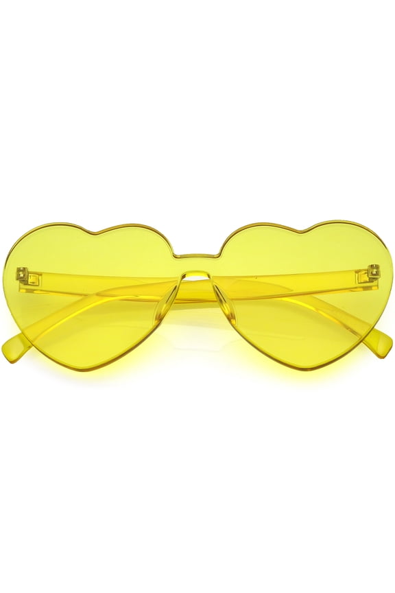 One Piece Rimless Heart Sunglasses Color Tinted Mono Block Lens 65mm (Yellow)