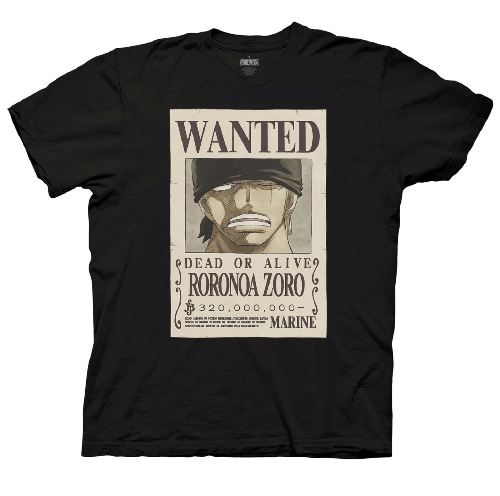 One Piece Roronoa Zoro Full Wanted Poster Anime Adult Unisex T-Shirt 3XL