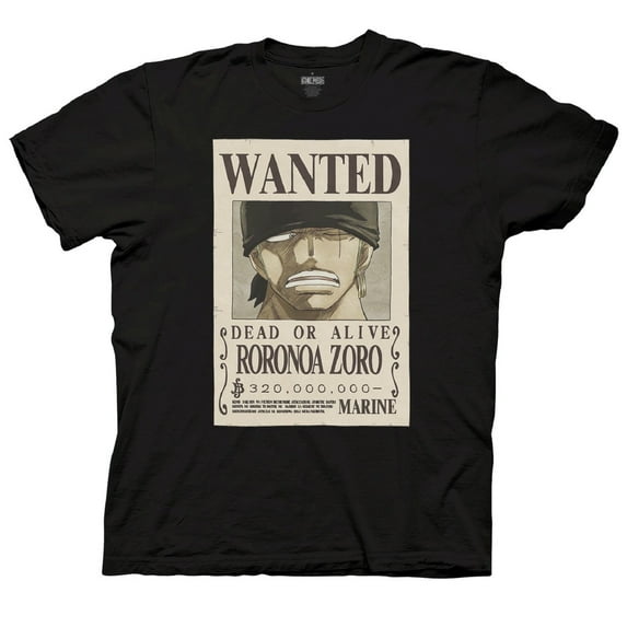 One Piece Roronoa Zoro Full Wanted Poster Anime Adult Unisex T-Shirt XL