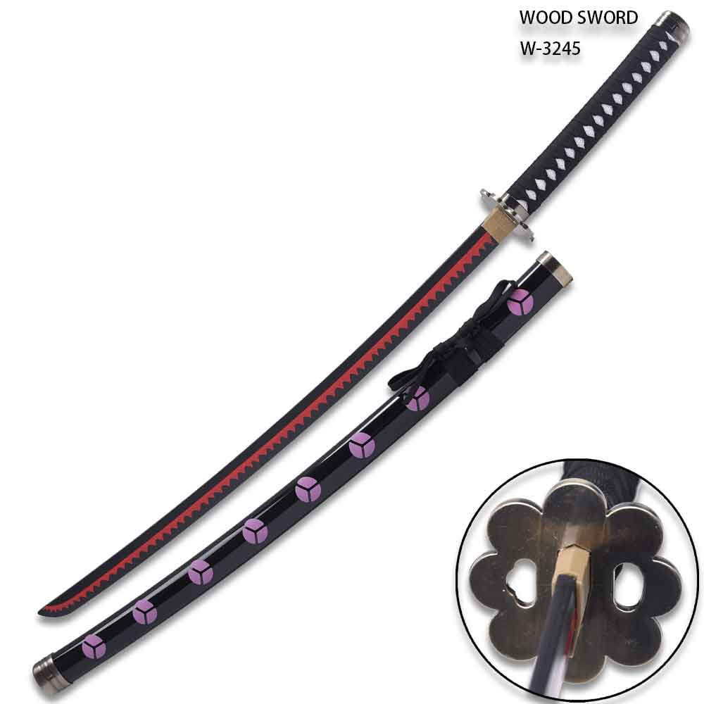 One Piece Roronoa Zoro Shusui Wooden Katana Cosplay Sword with Scabbard, O Wazamono Replica Prop for Costume and Display, 41 in