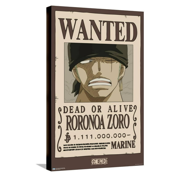 One Piece - Roronoa Zoro Wanted Poster Canvas Wall Poster, 14.725" x 22.375"