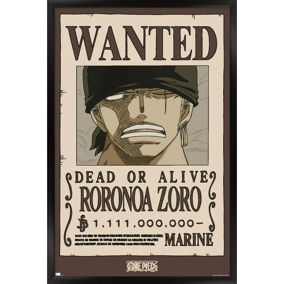 One Piece - Roronoa Zoro Wanted Poster Wall Poster, 14.725" x 22.375" Framed