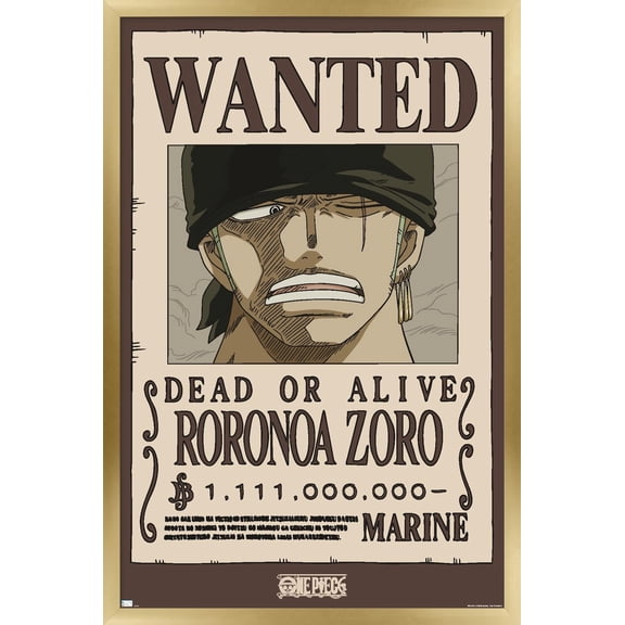 One Piece - Roronoa Zoro Wanted Poster Wall Poster, 14.725" x 22.375" Framed