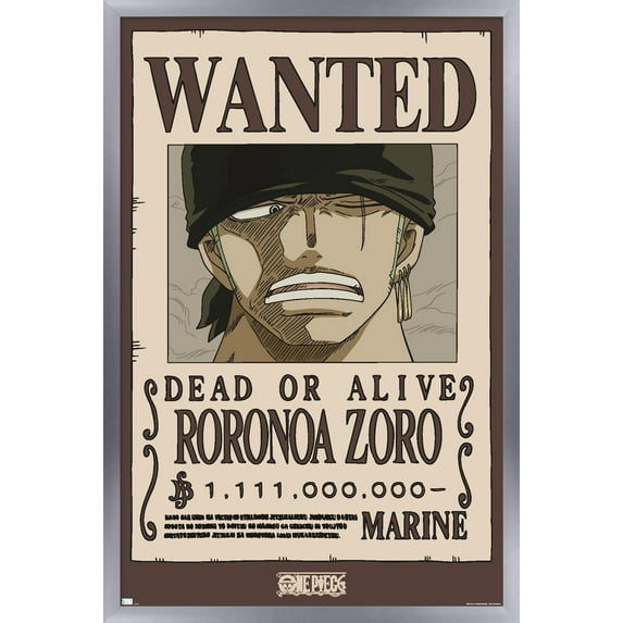 One Piece - Roronoa Zoro Wanted Poster Wall Poster, 14.725" x 22.375" Framed