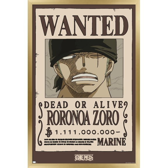 One Piece - Roronoa Zoro Wanted Poster Wall Poster, 22.375" x 34" Framed