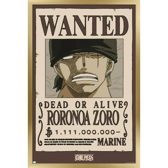One Piece - Roronoa Zoro Wanted Poster Wall Poster, 22.375" x 34" Framed