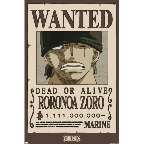 One Piece - Roronoa Zoro Wanted Poster Wall Poster, 22.375" x 34"