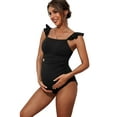 thumbnail image 1 of One Piece Ruffle Maternity Swimsuit Flying Collar Moderate Coverage Bathing Suit for Women Square Neck Swimwear, 1 of 7