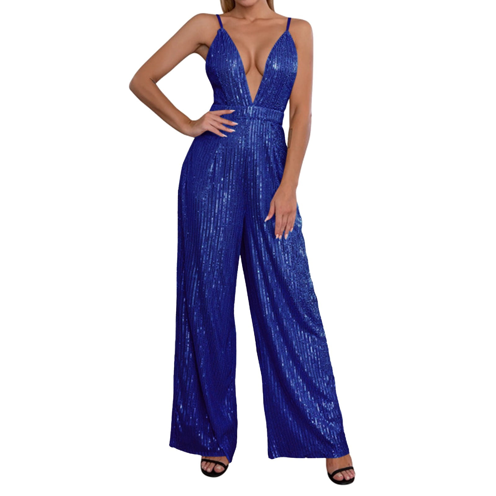 One Piece Sequin Deep V-Neck Sleeveless Rompers,Women's Spicy Girl V ...