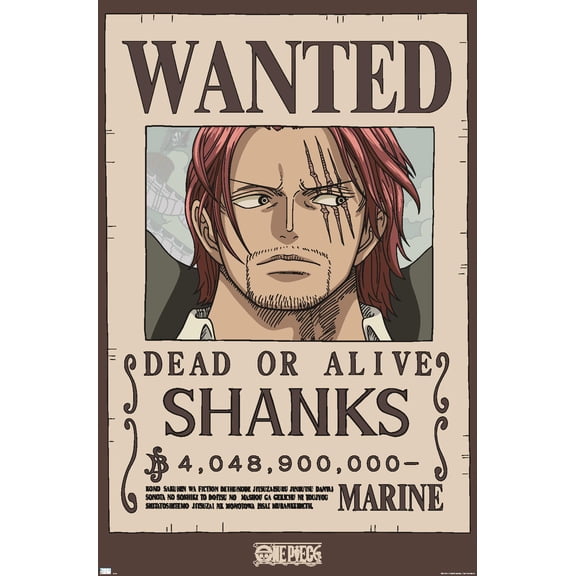 One Piece - Shanks Wanted Poster Wall Poster, 14.725" x 22.375"