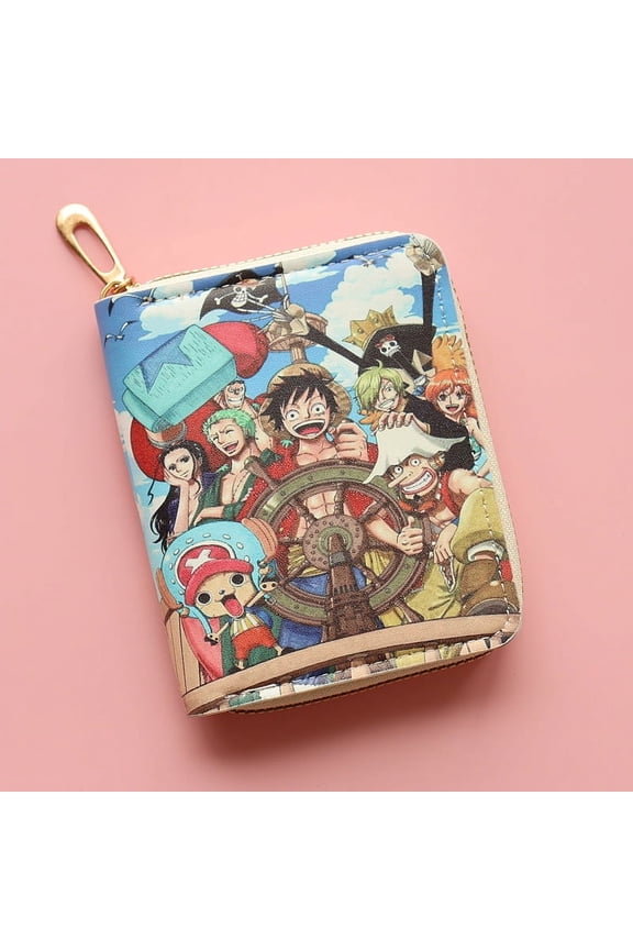 One Piece Short Zipper Wallet,PU Leather Card Holder with Anime Design,Portable Coin Purse for Fans,Gift for Men Women