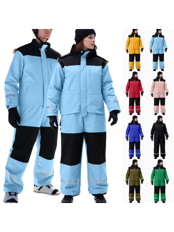 One Piece Ski Suit for Men Women Water Resistant Insulated Snow Jumpsuit Winter Warm Outdoor Outerwear with Pockets
