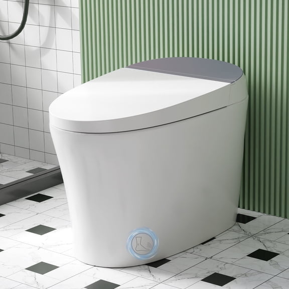 One Piece Smart Bidet Toilet, Elongated Toilet With Warm Water, Automatic Flip Cover, Foot Sensor Operation, Dual Auto Flush, Heated Bidet Seat, Night Light, Auto Smart Toilet