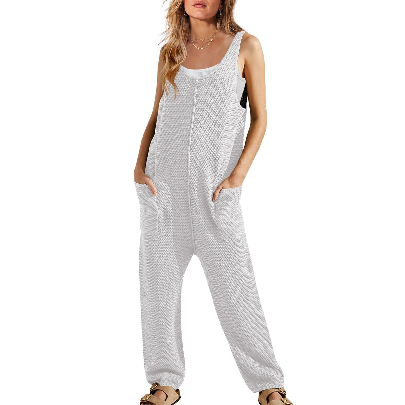 One Piece Solid Color Cotton Rompers Womens Ribbed Knit Jumpsuit Sweater Romper Pajamas Loungewear Long Pants with Pockets Walmart