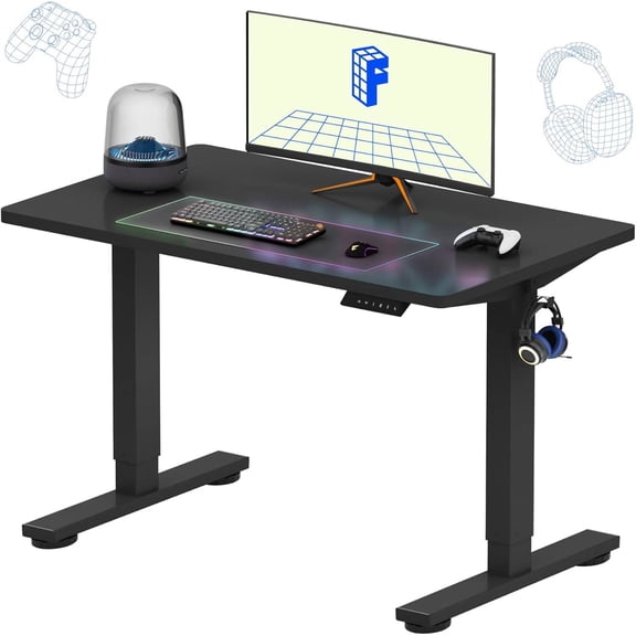 One-Piece Standing Desk, 40" x 24" Seamless Electric Height Adjustable Desk for Home Office & Multi-Monitor Setups, Black Frame