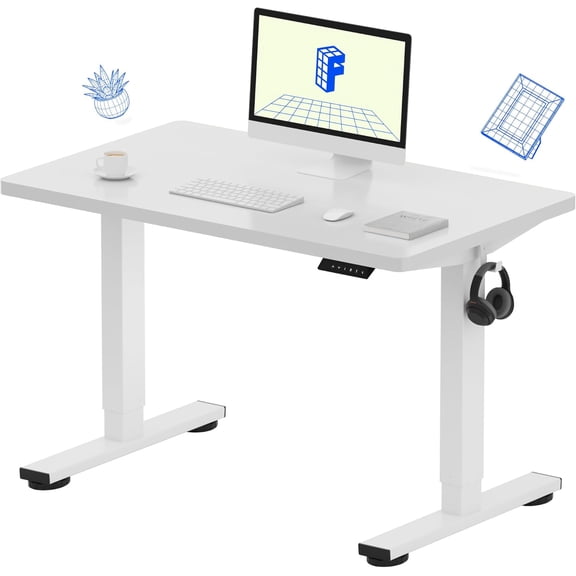 One-Piece Standing Desk, 40"x24" Seamless Desktop Electric Height Adjustable Desk for Home Office, Multi-Monitor Setups & Easy Assembly, White