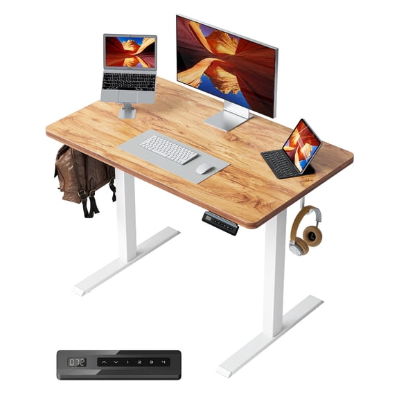 One-Piece Standing Desk 48x24 Light Rustic Seamless Tabletop Electric Height Adjustable For Home Office Study And Multi-Device Workstations