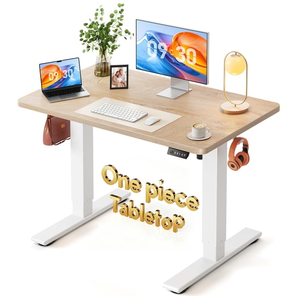 One-Piece Standing Desk 48x24 Maple Seamless Tabletop Electric Height Adjustable For Home Office Study And Multi-Device Workstations