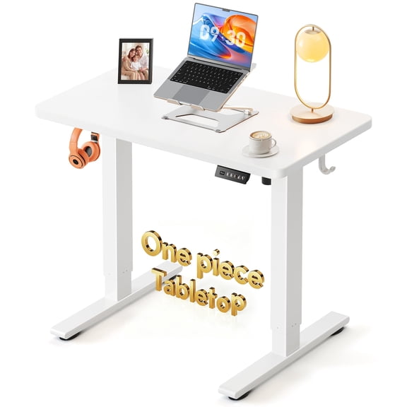 One-Piece Standing Desk 48x24 White Seamless Tabletop Electric Height Adjustable For Home Office Study And Multi-Device Workstations