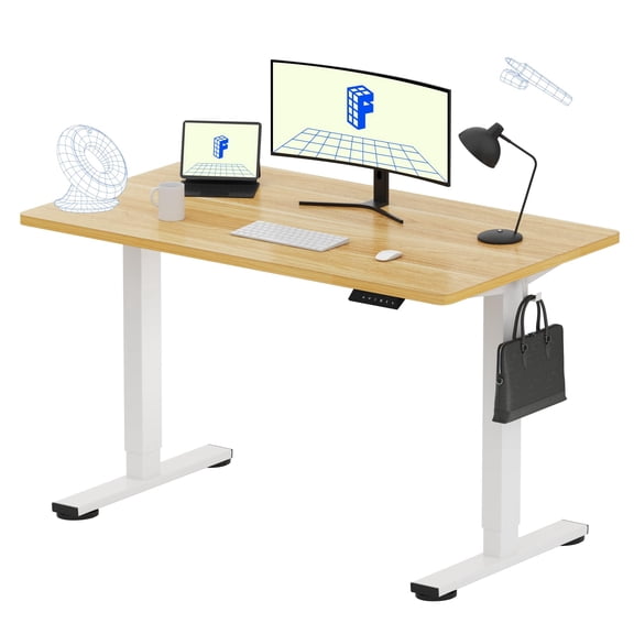 One-Piece Standing Desk, Electric Adjustable with 4 Memory Presets, 176 LBS Capacity, Stable & Quiet, Seamless Desktop for Home Office & Dual Monitors, 48"x24" Maple(White Frame)
