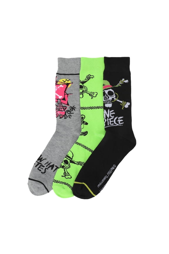 One Piece Straw Hat Pirate Icons Adult 3-Pair Casual Crew Socks