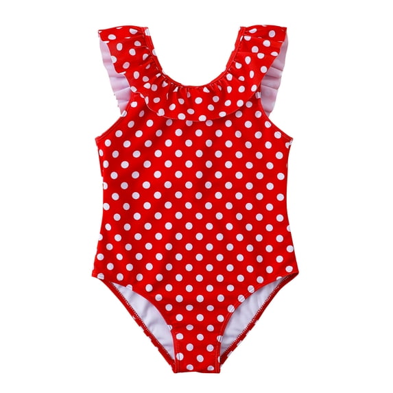 One Piece Swim Suit for Toddler Girls Ruffle Strap Polka Dot Print Pool Party Athletic Swimwear Bathing Suit