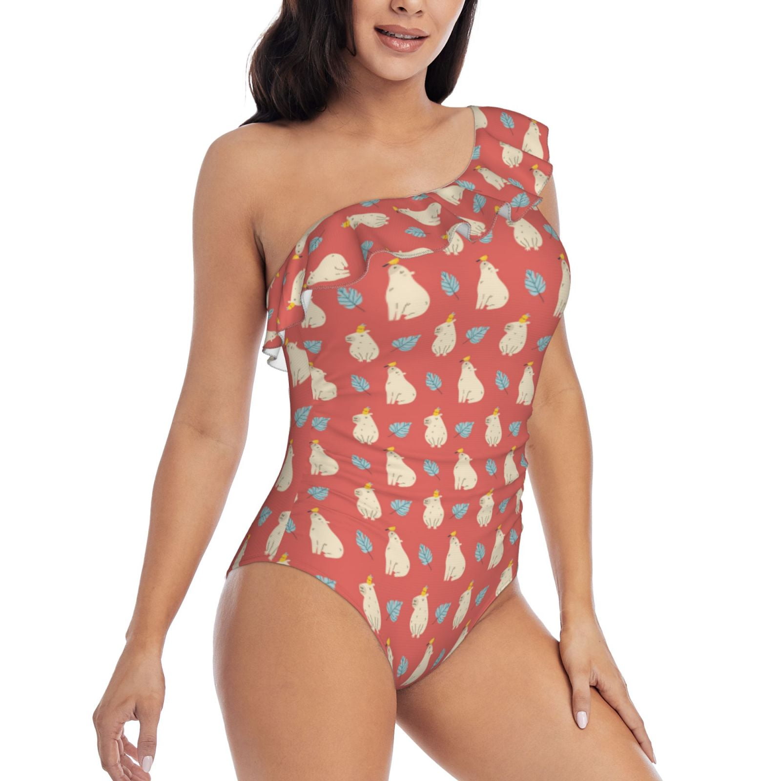 One Piece Swim Suits for Women 2024 - Capybaras Red Ruffle Bathing Suit ...