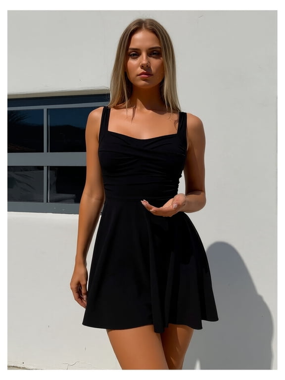 One Piece Swimdress Swimsuit for Women Tummy Control Wrap Swim Dress Modest Ruched Skirt Bathing Suit