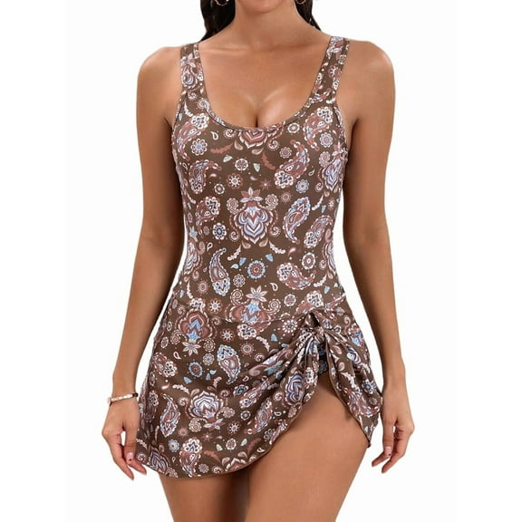 One-Piece Swimdress Swimsuits for Women Tummy Control Swim Dresses Skirt Bathing Suit 5-Print XXL
