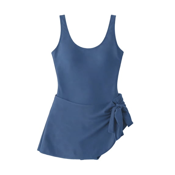 One Piece Swimdress Swimsuits for Women Tummy Control Swim Dresses Skirt Bathing Suit Blue S