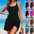 thumbnail image 1 of One Piece Swimdress Swimsuits for Women Tummy Control Swim Dresses Skirt Bathing Suit Color Block Ribbed Swimwear Coffee S, 1 of 6