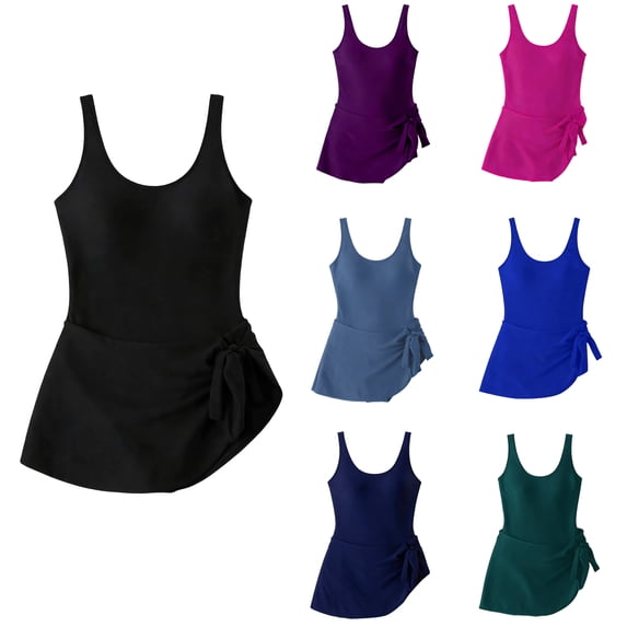 One Piece Swimdress Swimsuits for Women Tummy Control Swim Dresses Skirt Bathing Suit Navy 2XL