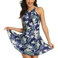 thumbnail image 1 of One Piece Swimdress for Women Tummy Control Swimdress Ruched Slimming Swimsuit Floral Printed Halter Bathing Suits, 1 of 4