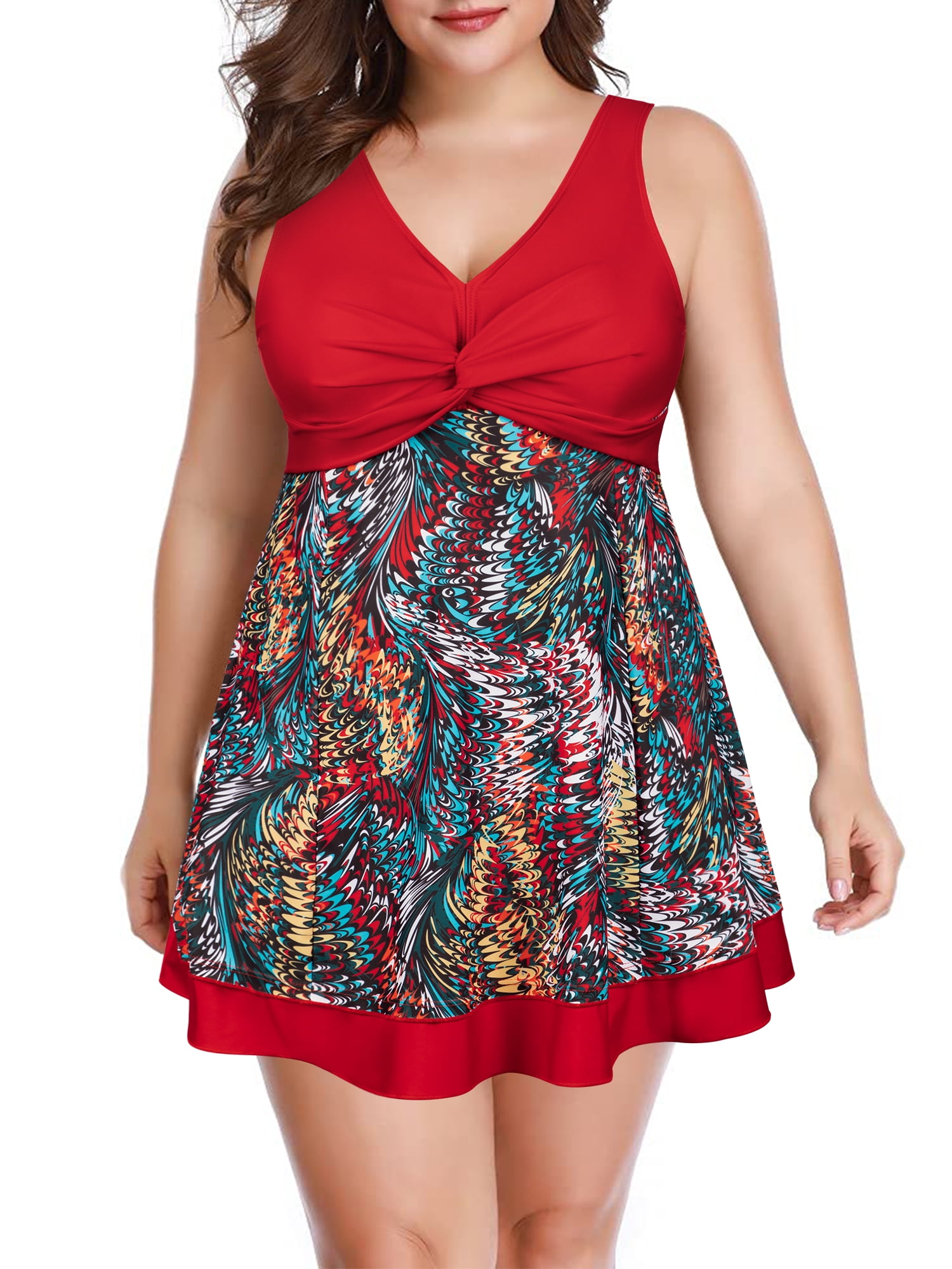 One Piece Swimdress for Womens Plus Size Floral Skirted Swimsuits Tummy ...