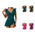 thumbnail image 1 of One Piece Swimdress with Tummy Control, Ruffle Swimsuit for Women - V-Neck Tie Knot Bathing Suit Skirt, 1 of 6