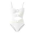 thumbnail image 1 of One Piece Swimsui Sevevn Women's One Piece Swimsuit Ring Linked Monokini Bathing Suit Cutout Swim Suit White S, 1 of 2