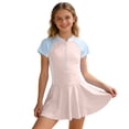 thumbnail image 1 of One Piece Swimsuit for Girls 9-10 Modest Ruched Girls Swimwear Tankini Quick Dry & Stretchy Color Block Bathing Suit with Chest Pad Summer Girl's Swimwear Beige13-14 Years, 1 of 6