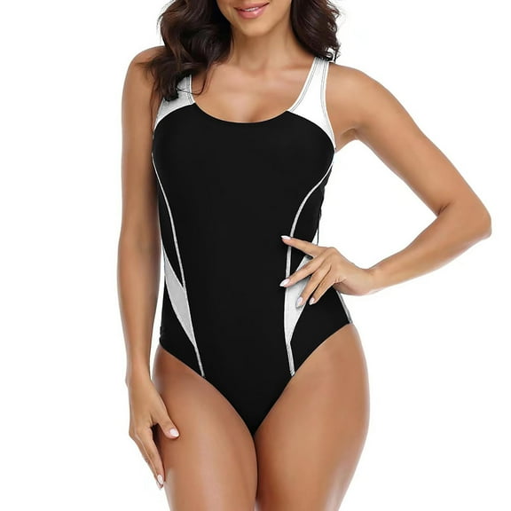 One-Piece Swimsuit for Ladies ,CALAFEBILA Summer Fashion Sexy High Waist Bathing Suit Shaperwear Color Block Racerback Athletic Full Coverage Tummy Control Bikini for Women