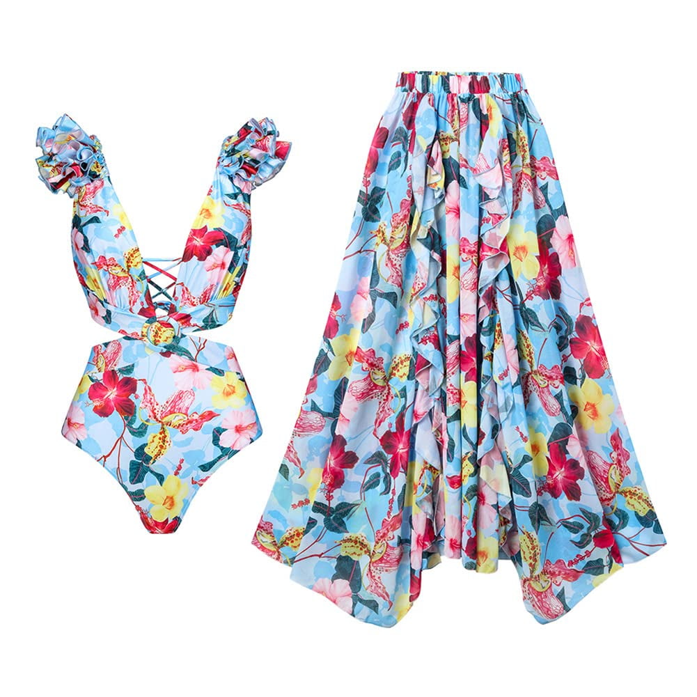 One Piece Swimsuit Matching Swim Skirt — free download