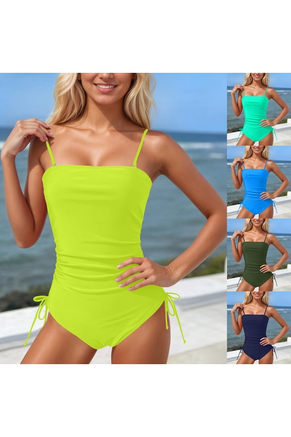 One Piece Swimsuit Strapless Womens Bandeau Full Coverage Bathing Suit Summer Beach Swimwear Yellow XXL