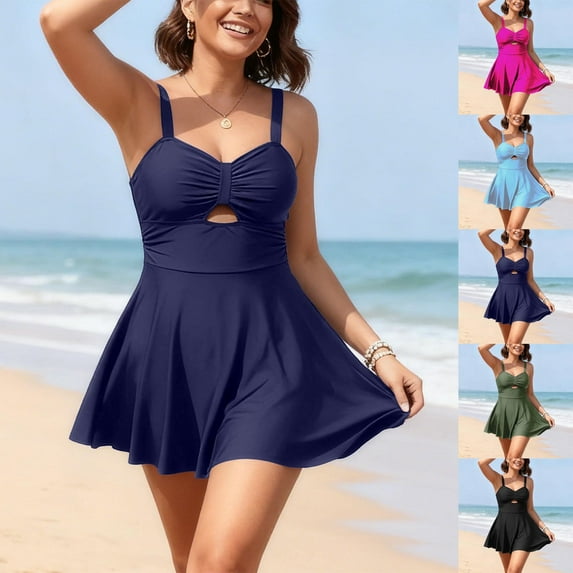 One-Piece Swimsuit Swimsuits for Plus Size Women Women's Solid Color Sports Drying Plus Size Skirt Bikini Swimsuit Hot Pink S