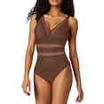 thumbnail image 1 of 2025 New Hot Mesh One Piece Swimsuit for Women Plus Size - V-Neck Sheer Mesh Tummy Control Bathing Suit with Adjustable Wide Straps, Solid Color, 1 of 5