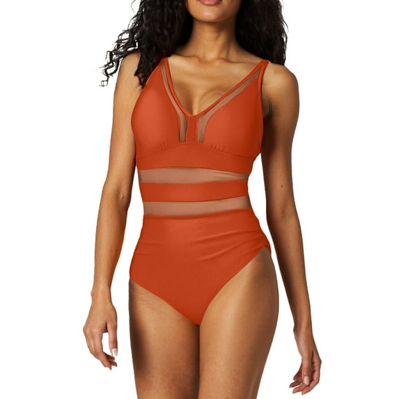 One Piece Swimsuit Tummy Control Bathing Suits for Women 2026 New Hot Mesh Swimsuit Mesh Hollow Solid Color Swimsuit Women