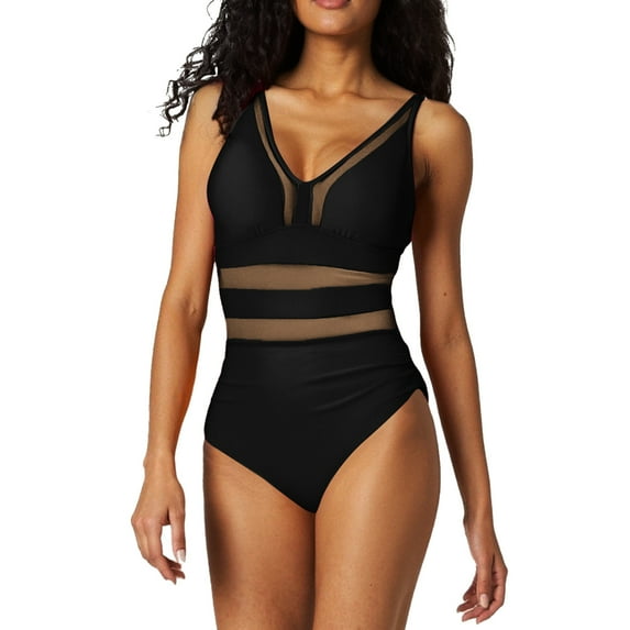 One Piece Swimsuit Tummy Control Bathing Suits for Women 2026 New Hot Mesh Swimsuit Mesh Hollow Solid Color Swimsuit Women