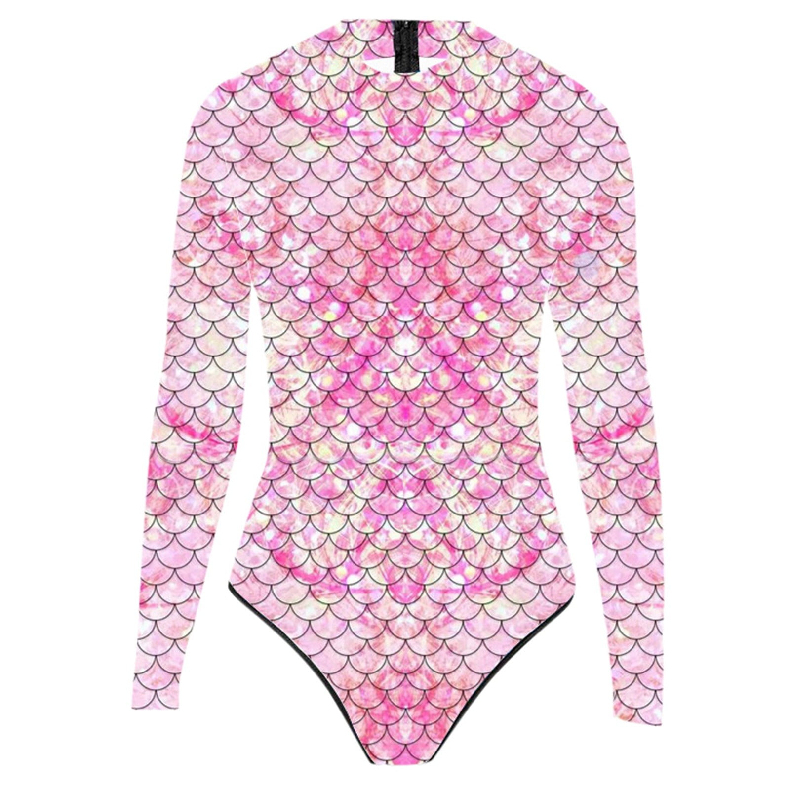 Women'S Fish Scale Print Front Zip One Piece Swimsuit