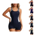 thumbnail image 1 of One Piece Swimsuit Women Color Block Scoop Neck Racerback Boyleg Bathing Suit Swimwear, 1 of 5