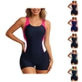 thumbnail image 1 of One Piece Swimsuit Women Color Block Scoop Neck Racerback Boyleg Bathing Suit Swimwear, 1 of 4